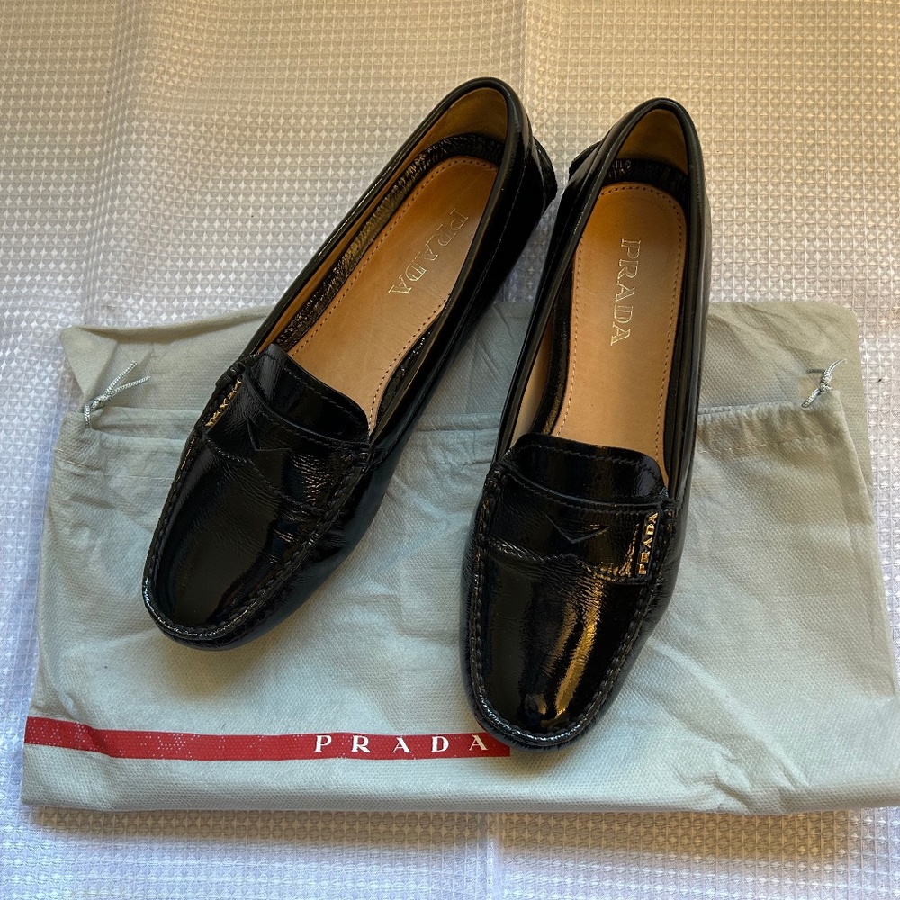 Prada Driving Shoes - Black Patent  Size 6